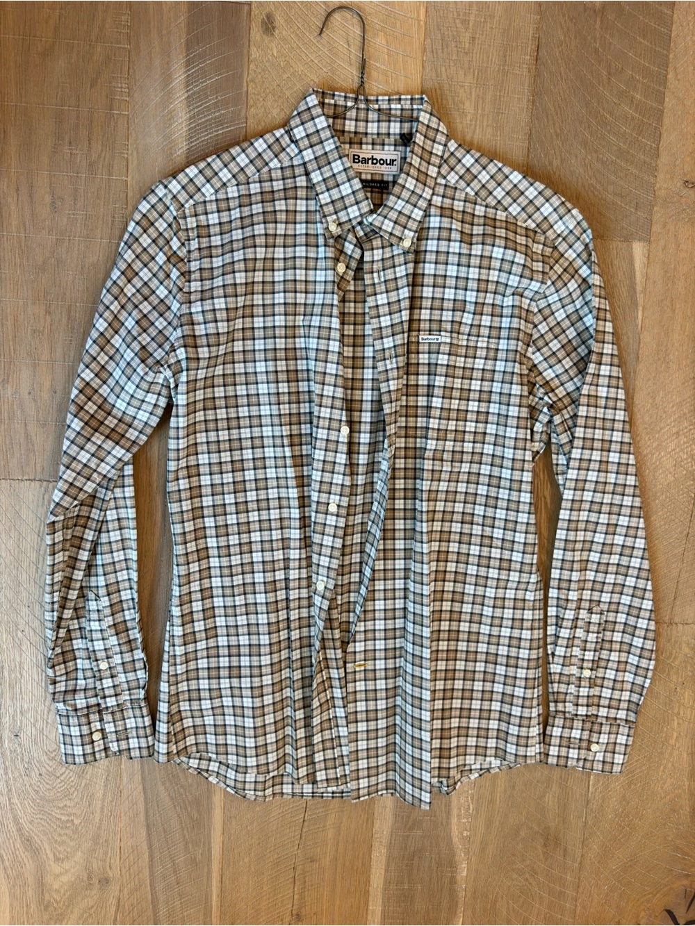 Barbour Brown and Cream Plaid Button-Down Shirt